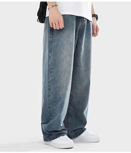 Taille moyenne hommes Denim pantalon en vrac approvisionnement jambe droite à la mode pantalon coton tissu avec fermeture à glissière et cinq poches - Product Image 3