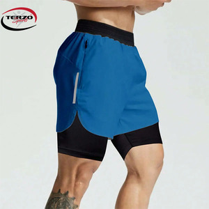 กางเกงขาสั้นยิมที่กําหนดเองคุณภาพสูง 2 ใน 1 โพลีเอสเตอร์กางเกงขาสั้นกลางแจ้งแห้งเร็ววิ่งกางเกงขาสั้นยิมบุรุษติดตั้ง - Product Image 3