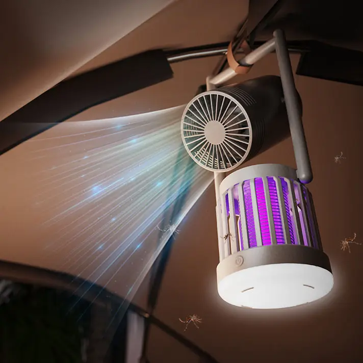 Lampe anti-moustiques à chocs électriques pour l'extérieur Ventilateur de camping et veilleuse Anti-moustiques et anti-mouches pour usage domestique