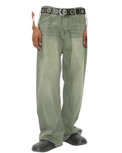 Jean baggy coupe droite personnalisé pour homme, 100% coton, délavé à l'acide, taille mi-haute, grande taille, pantalon large à braguette boutonnée, style urbain - Product Image 4