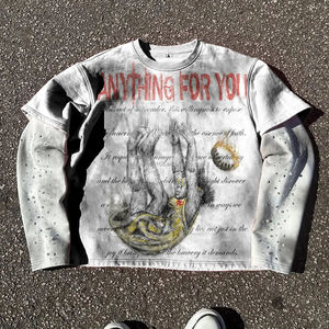 T-Shirts Sun Faded Distressed Vintage Washed Front Custom Blank Heat-Transfer Printed Streetwear Boxy Fit Double Layer Sleeve - Product Image 3