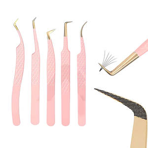 Pinces à épiler professionnelles pour extensions de cils, pointe en fibre de précision, outils pour cils avec couleurs personnalisées, pinces à épiler courbées pour volume et isolation - Product Image 1