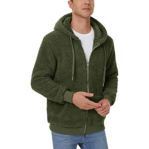 Hommes Hiver Chaud Sherpa À Capuche Doux Mode Polaire Veste Pleine Fermeture Éclair En Peluche Manteau Solide Motif Impression Numérique Prix De Gros - Product Image 1