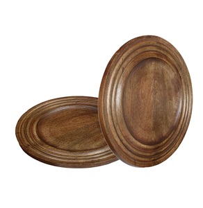 Juego de 2 platos de madera de mango, platos redondos de madera para cena, cargador, bandeja para servir, platos de vajilla naturales ligeros para bistec - Product Image 1
