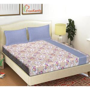Juego de 3 Piezas de Sábanas y Fundas de Almohada de Algodón 240 Hilos con Estampado Floral Azul Claro para Cama Doble (SHKV1029) - Product Image 4