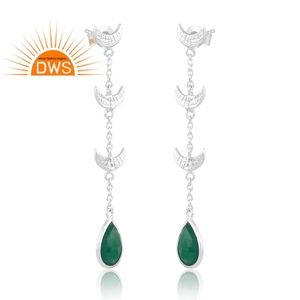 Latest Selling 925 Sterling Silver Natural <b>Green</b> Onyx Gemstone Dangle <b>Earring</b> Custom Jewelry Manufacturer - Product Image 3