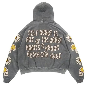 Sudaderas con capucha de algodón 100% lavadas con ácido para hombre a granel, ropa de trabajo desgastada barata, estilo básico de moda 2025 - Product Image 2