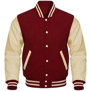 Veste universitaire pour hommes manches en cuir véritable et laine mélangée Letterman Boys College Varsity Jackets XS-5XL - Product Image 1