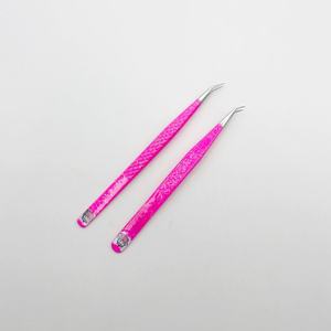 Pince à épiler en acier inoxydable de couleur rose pour extensions de cils 45 degrés Diamond Heart Grip durable - Product Image 3