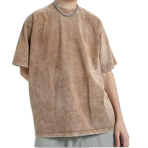 T-shirt en coton 100% uni vintage délavé à l'acide, coupe régulière, épaules tombantes, sérigraphie, grande taille, vente en gros OEM - Product Image 2