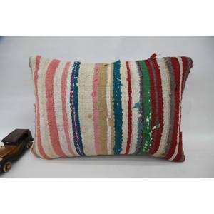 Multicolor Kilim Wool Pillow 16x24 Inch Patchwork Vintage <b>Fluffy</b> Pattern with Subtle Stripes Leaf Design Decorative <b>Cushion</b> - Product Image 1