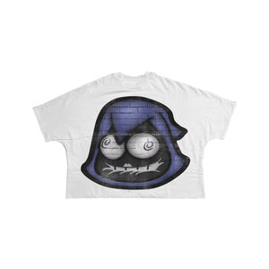 เสื้อยืดพิมพ์ลายกราฟิกแขนสั้นคอกลมสำหรับผู้ชายเสื้อยืดเฟรนช์เทอร์รี่ตัดขอบขอบผ้าดิบ - Product Image 4