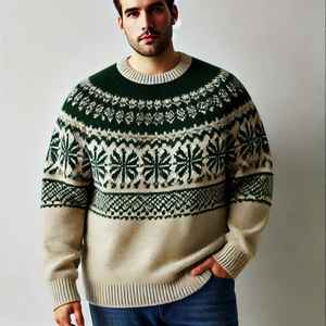 Pull en laine tricoté à manches longues pour homme, col en V, coupe ajustée, fermeture éclair, broderie unie, hiver - Product Image 1