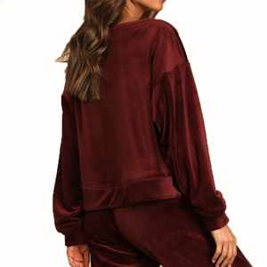 Ensembles de vêtements de détente pour femmes, coupe ajustée, respirants, grande taille, couleur unie, logo personnalisé, velours bordeaux, velours côtelé, jogging 2 pièces, survêtement - Product Image 3