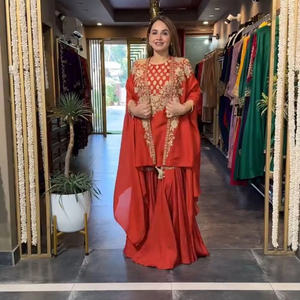 Último diseñador indio pakistaní traje para mujeres, encogimiento de hombros Salwar traje sharara conjunto para niñas boda tradicional Georgette vestido - Product Image 1