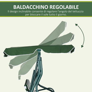 Outsunny Balançoire 3 places avec auvent réglable et coussins, en acier et polyester, 170x110x153 cm, vert et blanc - Product Image 4