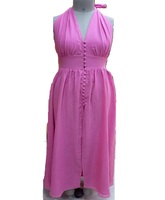 Robe longue dos nu en soie georgette pour femme, style artistique Resort Bloom, col halter, dos ouvert