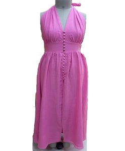 เดรสยาวผู้หญิงเชือกแขวนคอผ้าไหมเปิดหลัง - Product Image 1