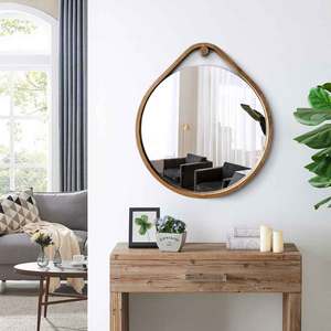 Miroir mural moderne fait main avec cadre en bois et design rond Fabricant de miroirs de fitness en Inde - Product Image 5