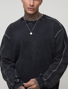 Top Premium Quality Men's Sweatshirt Fashionable Acid Wash Crew Neck Loose Fit Streetwear Comfortable Embroidered - Product Image 3