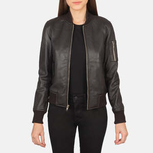 Chaqueta Bomber Ava Ma-1 con Cuello Alto en Cuero Marrón para Otoño - Product Image 1