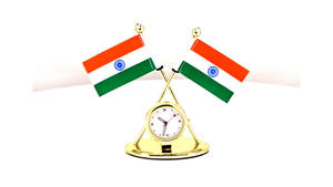 Support de drapeau national en métal de qualité supérieure fait à la main avec horloge ensemble de bureau du fabricant indien pour l'utilisation des cadeaux de la fête de la République - Product Image 2