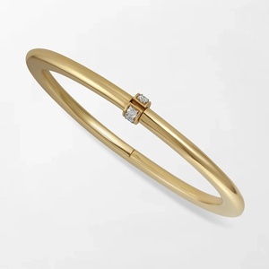 Bold Regular Hinged Bracelet With 6 Round Lab Grown Diamonds 0.34 Carat GH-VS In 14K Yellow <b>Gold</b> Wedding Anniversary Gift - Product Image 3