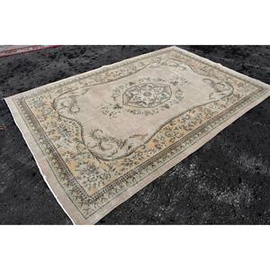 Tapis en laine vert beige classique fait à la main 6.7X10 pieds Rectangle Patchwork Design pour salon Latex support pour adolescents tapis de chevet - Product Image 3