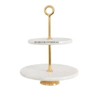 ขาตั้งเค้กโลหะทองแดงโบราณแบบ2ชั้นพร้อมลายดอกไม้ชุบทองและใบไม้ - Product Image 6