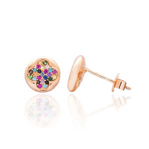 Trébol diseño circón arcoíris Stud pendientes Turksih venta al por mayor hecho a mano 925 joyería de plata esterlina - Product Image 1