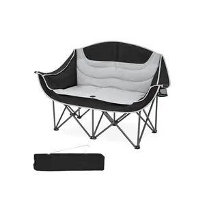 Outdoor Oversized Leisure Folding Sofa Moon Saucer Portable Double Camping Chair For Adults Padded Cushion
