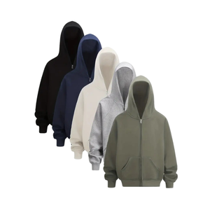 Sudadera informal holgada con capucha para hombre, tejido de punto de algodón 100% con cremallera elástica ligera, patrón de puntos de otoño - Product Image 3