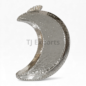 Crescent Shaped Hammered Metal <b>Chocolate</b> Server Bowl With Decorative Top Accent For Unique Festive Dessert Display - Product Image 1