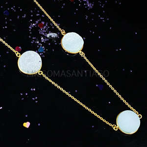 Collar de Gargantilla Fino de Latón con Druzy Acuático al por Mayor, Piedras de 16x16mm, 31.70g - Product Image 1