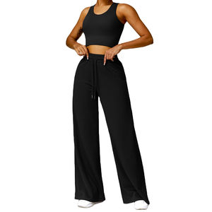 Ropa personalizada de verano con logotipo personalizado, ropa de mujer, camisetas sin mangas recortadas, pantalones, trajes con tinte de corbata, Conjunto de camiseta sin mangas de manga corta, servicio OEM - Product Image 1