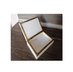 Boîte à bijoux de luxe en marbre organisateur de cadeaux pour femmes logo personnalisé rangement de bijoux couvercle en marbre et poignée en laiton - Product Image 3