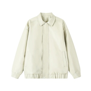 Chaquetas de cuero para hombre, chaqueta de bombardero ajustada con cuello levantado informal, chaqueta de motociclista, abrigos de invierno de Color sólido - Product Image 2