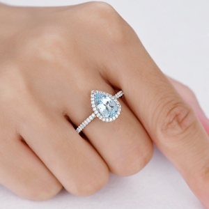 Haute qualité qualité aigue-marine pierres précieuses luxe nouveau Design or massif bijoux fins bagues avec bague en diamants véritables - Product Image 5