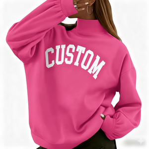 High Quality Oversized Reversible Mock Neck <b>Long</b> Sleeve Fleece Pullover <b>Sweatshirt</b> for <b>Women</b> Custom Logo Letter Printed Knitted - Product Image 2