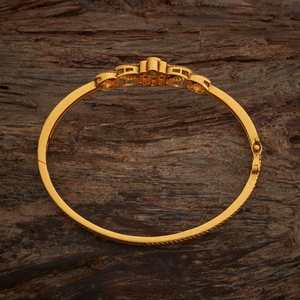 Antique Fashion Copper Alloy Flower Bangle with Gold Polish Green/<b>Ruby</b>-Green Synthetic Stones for Women's Wedding 184519 Kada - Product Image 3