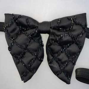 Wholesale <b>Men</b> Adjustable Polyester Tuxedo Bowtie Solid <b>Black</b> Embroidered Butterfly Design New Design Pre-<b>Tied</b> Oversized Cheap - Product Image 1