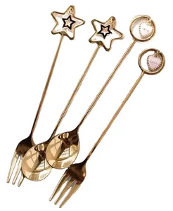 Cuchara Tenedor Juego 2 Forma Mango Vajilla de acero inoxidable Hogar Cocina Cubiertos Postre Cuchara Boda Uso en el hogar Juego de 4 - Product Image 1