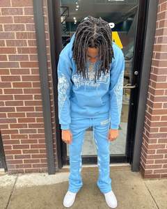 Streetwear unisexe personnalisé ensemble de sweat à capuche et pantalon de survêtement impression numérique bloc de couleurs survêtement évasé taille XL hommes style vierge - Product Image 3