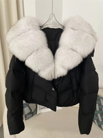 Nouvelle mode manteau bouffant moelleux d'hiver pour femmes col en fourrure de renard chaud vers le bas veste courte Parka imperméable