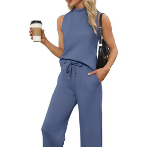 Algodón Poliéster vintage lavado liso Fabricantes al aire libre esencial Pullover básicos Fleece algodón mezclado 2 piezas conjunto mujeres - Product Image 3