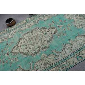 Tapis Turc Vintage 5.7 X 9.8ft Bleu Beige Plat Tissage Laine avec Motif Patchwork pour Salon Décor Couloir Utilisation Latex Soutenu - Product Image 5