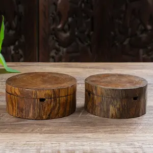 Cendrier en bois d'acacia rustique de conception classique avec couvercle plateau de bord naturel fabriqué à la main pour le bureau ou la maison pour les cigares fumant des cendres - Product Image 5