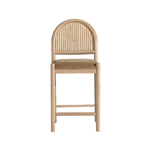 Tabouret de bar en bois à lattes arquées avec siège rembourré - Product Image 1
