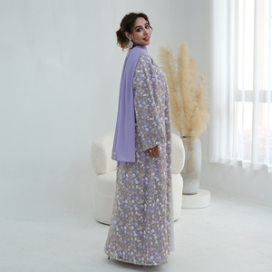 Abaya élégante Loriya en dentelle et tulle à fleurs, cardigan ouvert d'été, robe modeste pour femmes musulmanes avec hijab, vêtements islamiques - Product Image 4