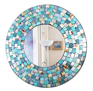 <b>Round</b> <b>Gold</b> Hued Multi Colored Decorative Mosaic Glass Wall <b>Mirror</b> Handmade Mosaic Tile Frame Accent <b>Mirror</b> From ARTISAN AURA - Product Image 1